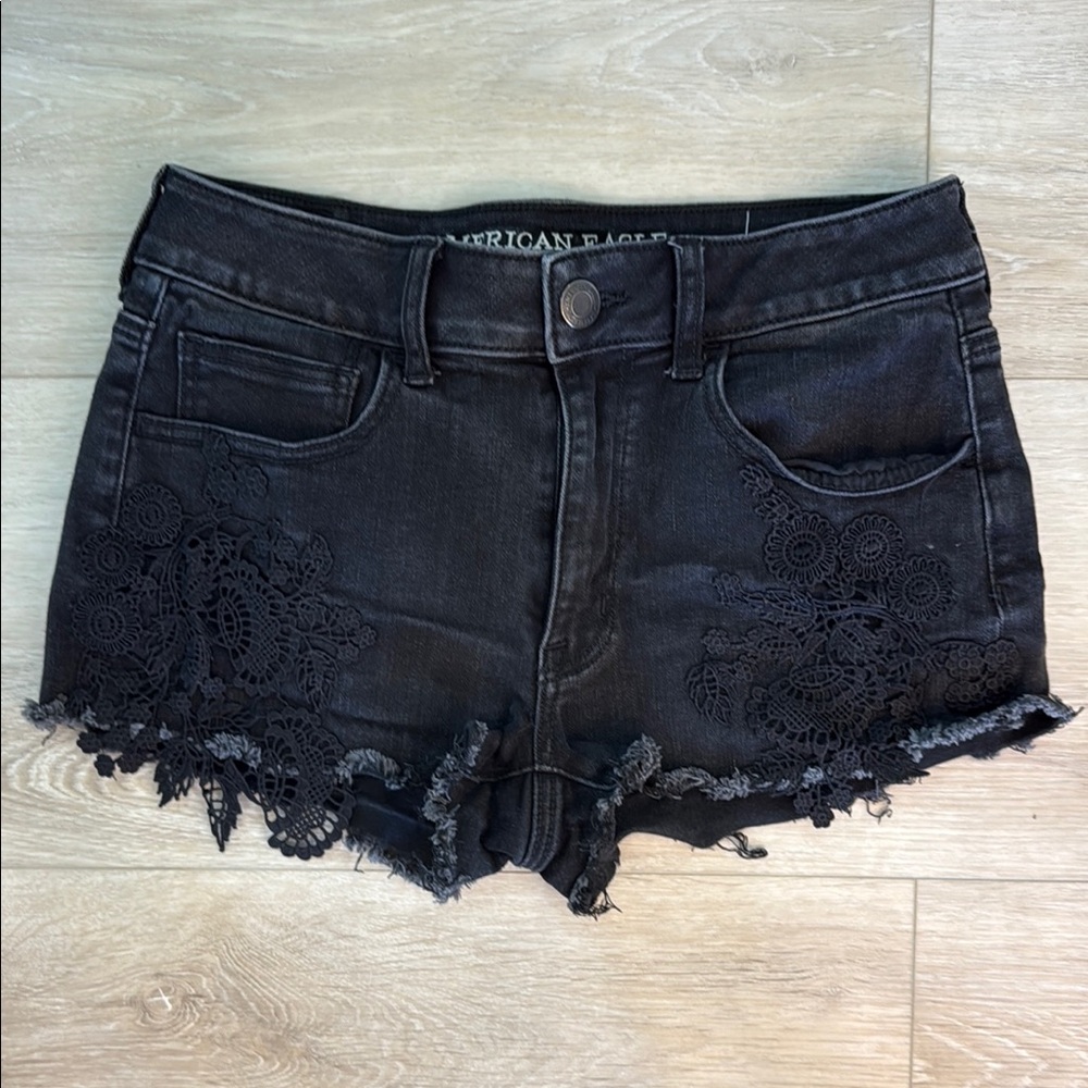 American Eagle Outfitters Black Distressed Jean Shorts